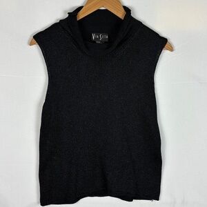 Via Seta Women Sz L Tanktop Silk Knit Sleeveless Cowl Neck Shimmer Holiday Party